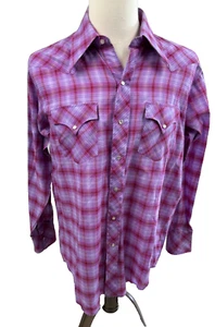 Karman Western Wear Purple Plaid Pearl Snap Lightweight VINTAGE Shirt Medium - Picture 1 of 5
