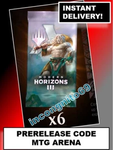 MAGIC MTGA MTG ARENA CODE CARD PRERELEASE 6 BOOSTER PACKS MODERN HORIZONS 3 MH3 - Picture 1 of 3
