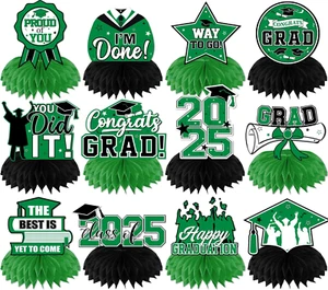 Green Graduation Decorations 2025 Honeycomb Centerpieces, 12Pcs Class of 2025 Gr - Picture 1 of 12