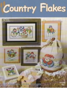 JEANETTE CREWS CROSS STITCH COUNTRY FLAKES 6 COUNTRY SNOWMAN DESIGNS - Picture 1 of 1