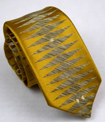 Neck Tie VTG Browning 5th Ave 50s Silver TV Waves Mustard Silk Skinny 52" x 2.4" - Image 1 of 4