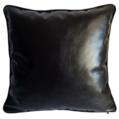 Faux Leather Modern Black 18"x18" Decorative Couch Sofa Pillowcase/Cushion Cover - Image 1 of 4