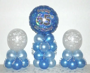 65th BIRTHDAY 3 PACK FOIL BALLOON DISPLAY - TABLE DECORATION - No Helium Needed - Picture 1 of 1