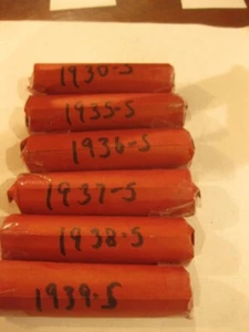 6- dated rolls ( 300 coins) 1930-S,35-S,36-S,37-S,38-S,39-S. Lincoln Cents - Picture 1 of 1