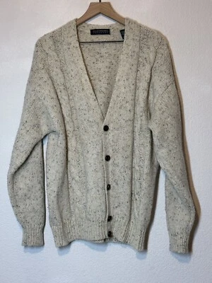 Cárdigan Suéter Claybrooke Exterior Talla XL Marfil Mezcla Lana Cable Tejido Abuelo Foto 1 de 4