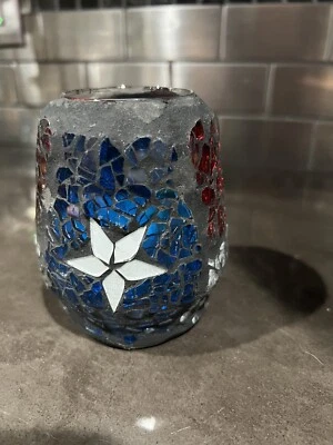 Texas Flag Mosaic Glass Star Tea Light Candle Holder Red White Blue 3.5” - Image 1 of 4