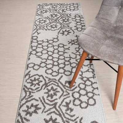 Custom Length Stair Hallway  Runner Rug Non Slip Backing, Abstract Grey - Image 1 of 4