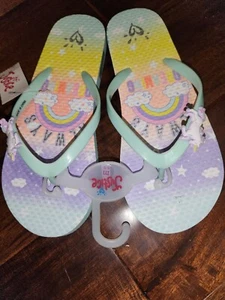 NWT JUSTICE Girls Sz 4/5 Unicorn CHARM Swimwear Flip Flops Bright Sandals BEACH - Picture 1 of 6