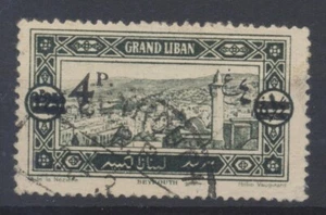 Lebanon Stamps: 1926: 4p on 0p.25 black; SG97b; Used; CV £50 - Picture 1 of 2