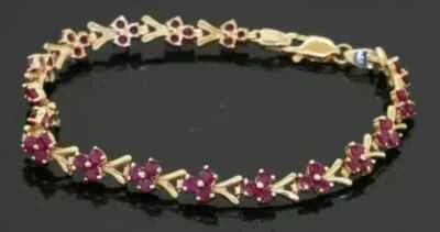 Brazalete de tenis elegante rubí simulado corte redondo de 6,75 quilates enchapado en oro amarillo de 14 quilates Foto 1 de 4