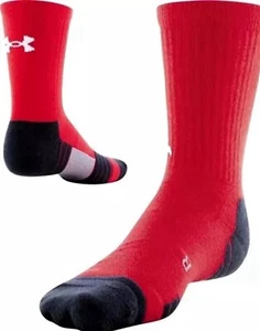 Calze UA Under Armour Team Crew 1 paio uomo 7-8,5 Wmn 6-10 rosse con logo bianco NUOVE! - Foto 1 di 4