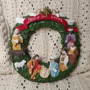 Nativity Christmas Scene Manger Wreath Wall Hanging 12" Heavy Collections ECT - Picture 1 of 14
