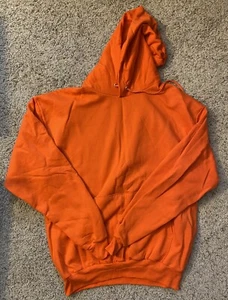 Felpa con cappuccio pullover Orange Hanes P170 ComfortBlend EcoSmart 50/50 grande nuova con etichetta - Foto 1 di 3