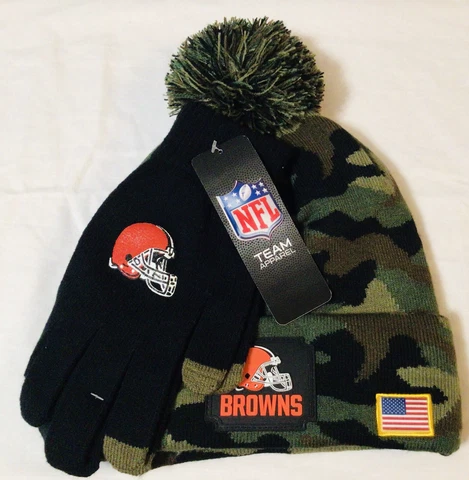 Cleveland Browns NFL Salute to Service Camo Beanie & Gloves Set MSRP $50 Cover