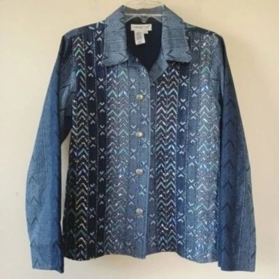 Chaqueta Jean Coldwater Creek Pequeña Southwestern Concho Lentejuelas Cuentas Vaquera Rancho Foto 1 de 4