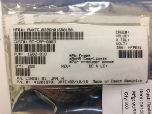 TCJB226M016R0150 AVX TCJB226M016R CAP TANT POLY 22UF 16V 1210 SMD ROHS 50 PIECES - Picture 1 of 1