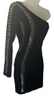 Cotton Club Size 12 Black Metallic BodyCon 1 Sleeve Asymmetric Neck Dress