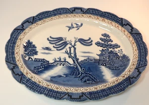 Booths Real Old Willow Blue & White No Gold Trim 15" Oval Platter c1930 VGC - Picture 1 of 8