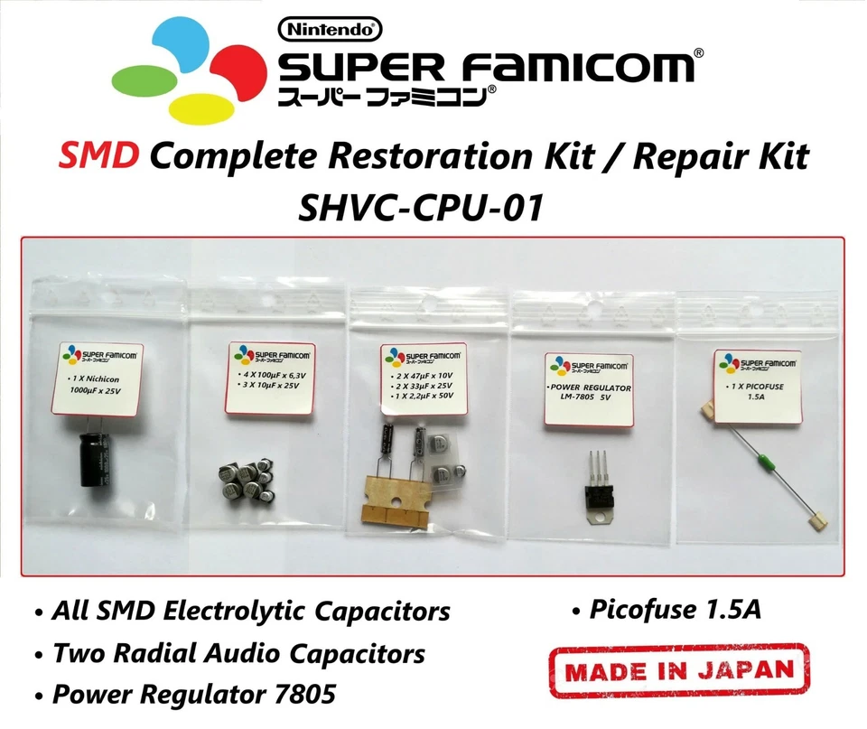 Super Famicom Cap Kit / SMD Restoration Kit / SHVC-CPU-01 - Image 1 of 4