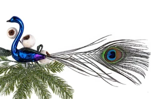 Peacock with Feathers Glass Christmas Clip Ornament Large Bird Ornament, Blue - Picture 1 of 4
