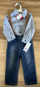Cat & Jack Sz 18 Months Baby Boys Christmas Candy Cane 3pc Suspender Set Holiday - Picture 1 of 3