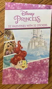 Disney Princess 32ct Valentines Valentine’s Day School Ariel Belle Jasmine - Picture 1 of 2