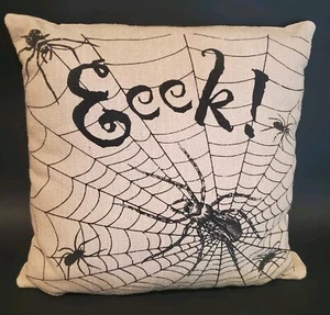 Halloween Throw Pillow Spider Web Eeek Primitives By Kathy 14"x14" Decor - Picture 1 of 7