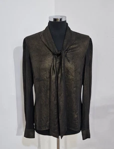 Karen Millen gold metallic blouse size 12 tie neck black sparkle Christmas women - Picture 1 of 7