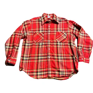 Vintage 70s JC Penney Big Mac Long Sleeve Plaid Flannel Shirt L Red USA - Picture 1 of 8