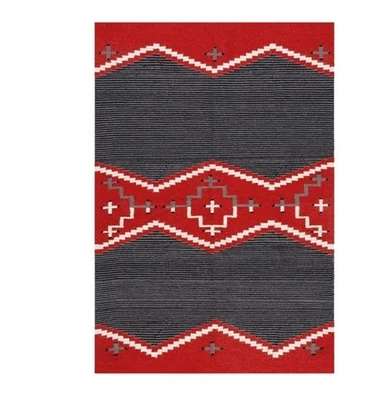5×8 Ft Red Navajo Wool Kilim Rug Native American Style Southwest Aztec Area Rug - Image 1 of 2
