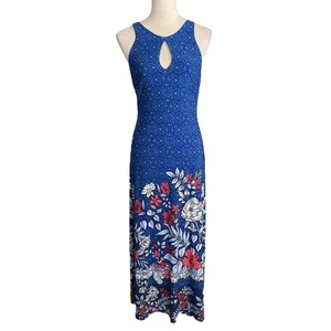 Tommy Bahama Geo Garden Maxi Dress Women XS Island Blue Floral Tropical Beachy - Picture 1 of 5