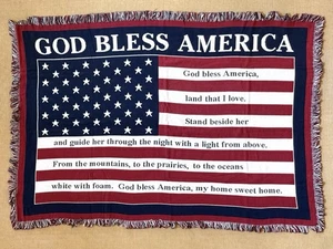 American Flag Tapestry Throw Blanket Danbury Mint God Bless America Woven Fringe - Picture 1 of 9