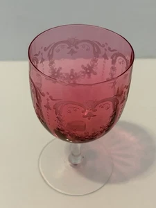 Viktorianisches Cranberry geätztes Schnaps Weinglas 4,25 Zoll - Bild 1 von 3