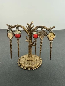 Vintage NY DAR-GLO Brass Cocktail Stir Sticks Picks Fruit Tree Decor READ - Picture 1 of 19