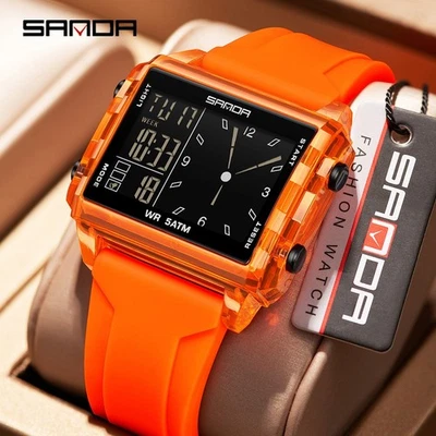 Reloj digital SANDA Dual Time Electron para hombre 5ATM cuenta regresiva temporizador alarma Foto 1 de 4