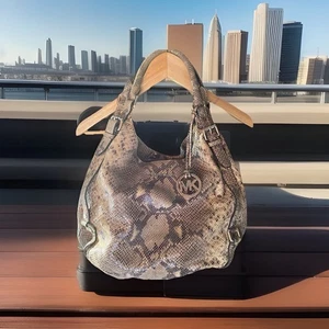 Michael Kors Snake Python Embossed Leather Hobo Shoulder Bag Purse See Defect - Picture 1 of 7