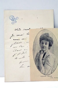 Kleines signiertes Autogrammwort der Schauspielerin Réjane um 1900 - Bild 1 von 5