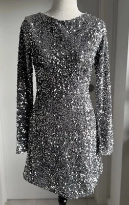 Angel Biba Dress Womens 8 Small Silver Sequin Long Sleeve Mini Party Concert - image 1 of 4