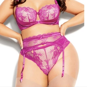 City Chic Alina Strumpfgürtel Damen Übergröße 18 rosa Spitze Dessous sexy Geschenk NEU - Bild 1 von 10