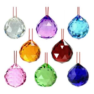 8 MIXED COLOR FENG SHUI CRYSTALS 30mm Hanging Faceted Rainbow Prism Sun Catcher - Picture 1 of 3