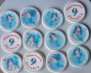 12 x personalized edible mermaid cupcake toppers with fondant disk . - Picture 1 of 7