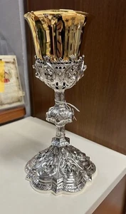 HAND-CHISELED COLOR SILVER CHALICE 26 Cm Made In Italy New - Picture 1 of 10
