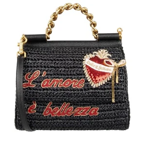 DOLCE & GABBANA Raffia Tasche Handtasche SICILY L'Amore e Bellezza Schwarz 09785