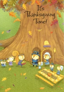Happy Thanksgiving Squirrel Squirrels Harvest Picnic Theme Hallmark Card - Picture 1 of 3