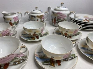 21pc Vintage Kutani Handpainted Japan Tea Cup Saucer Plates & Teapot Set Geishas - Picture 1 of 12