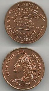Superior Stamp & Coin Co. Beverly Hills, CA Indian Head US Bicentennial Token - Bild 1 von 1