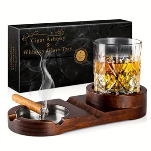 Cenicero para cigarros Whisky Glass Coaster, cajón bandeja de cenizas de madera con cortador de cigarros, WN - Imagen 1 de 2