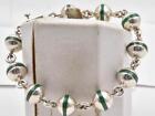Estate MEXICO Sterling Silver & Green Onyx Inserts Ball Unisex bracelet 7 & 1/2"