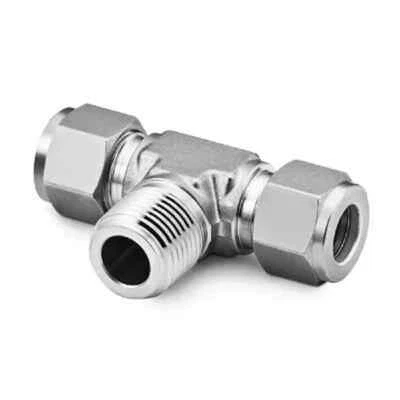 1/2 Tube x 1/2 Tube x 1/2 MNPT 316ss Branch Tee Fitting Hylok CBTM 8-8N-S316 - Image 1 of 2