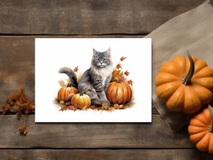 Cat with Pumpkins Card for Cat Lovers in Fall Card for Halloween Card - Bild 1 von 1